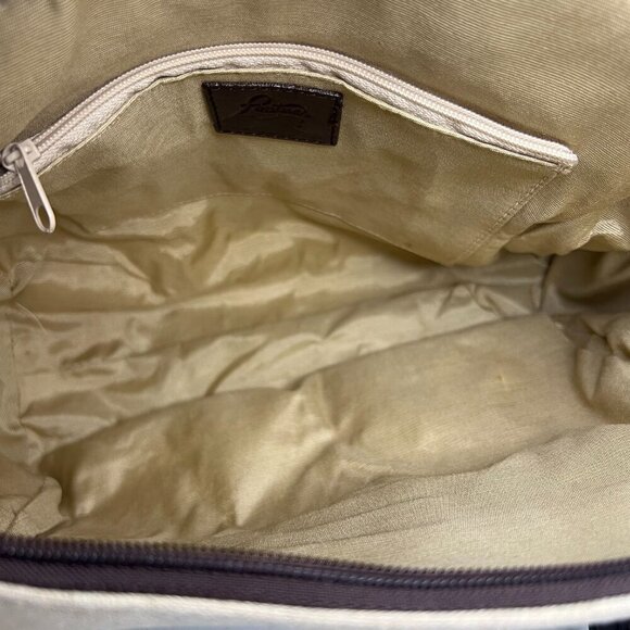 Pantera International Corp Bowling Tote Bag Shoulder Beige Canvas Brown Leather - Picture 10 of 14